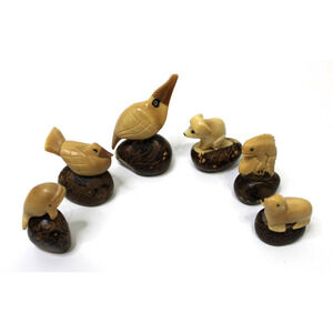 Vintage 6 Tagua Nut Carved Figurine Vegetable Root Ocean Hand Carved Animals